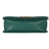 Dark Green Chevron Caviar Old Medium Boy Handbag