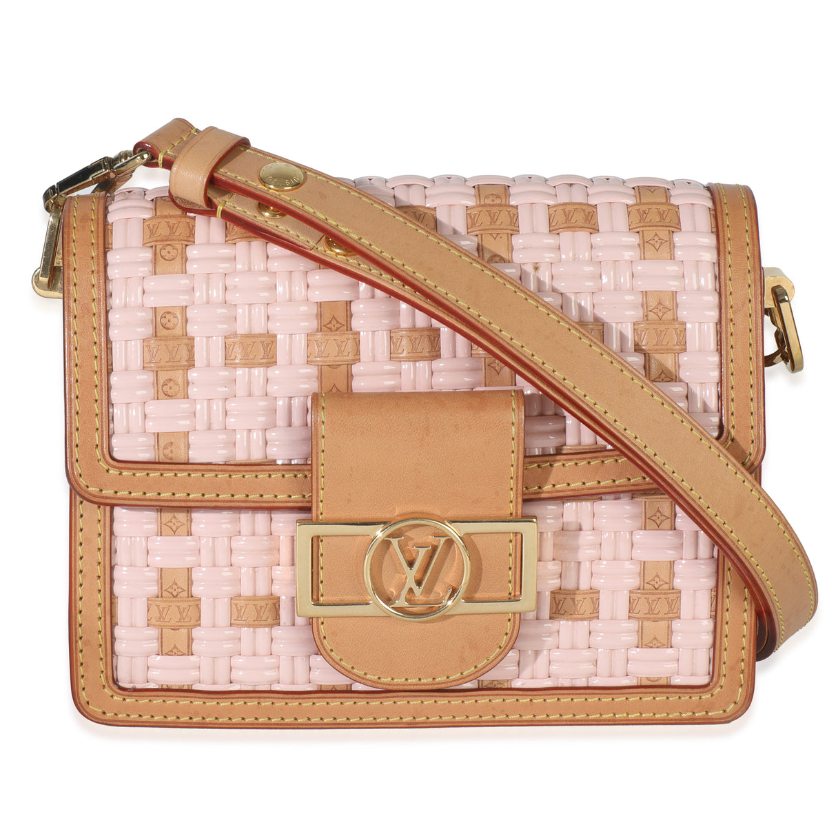Louis Vuitton Pink Brown Leather Woven Dauphine PM Handbag fv