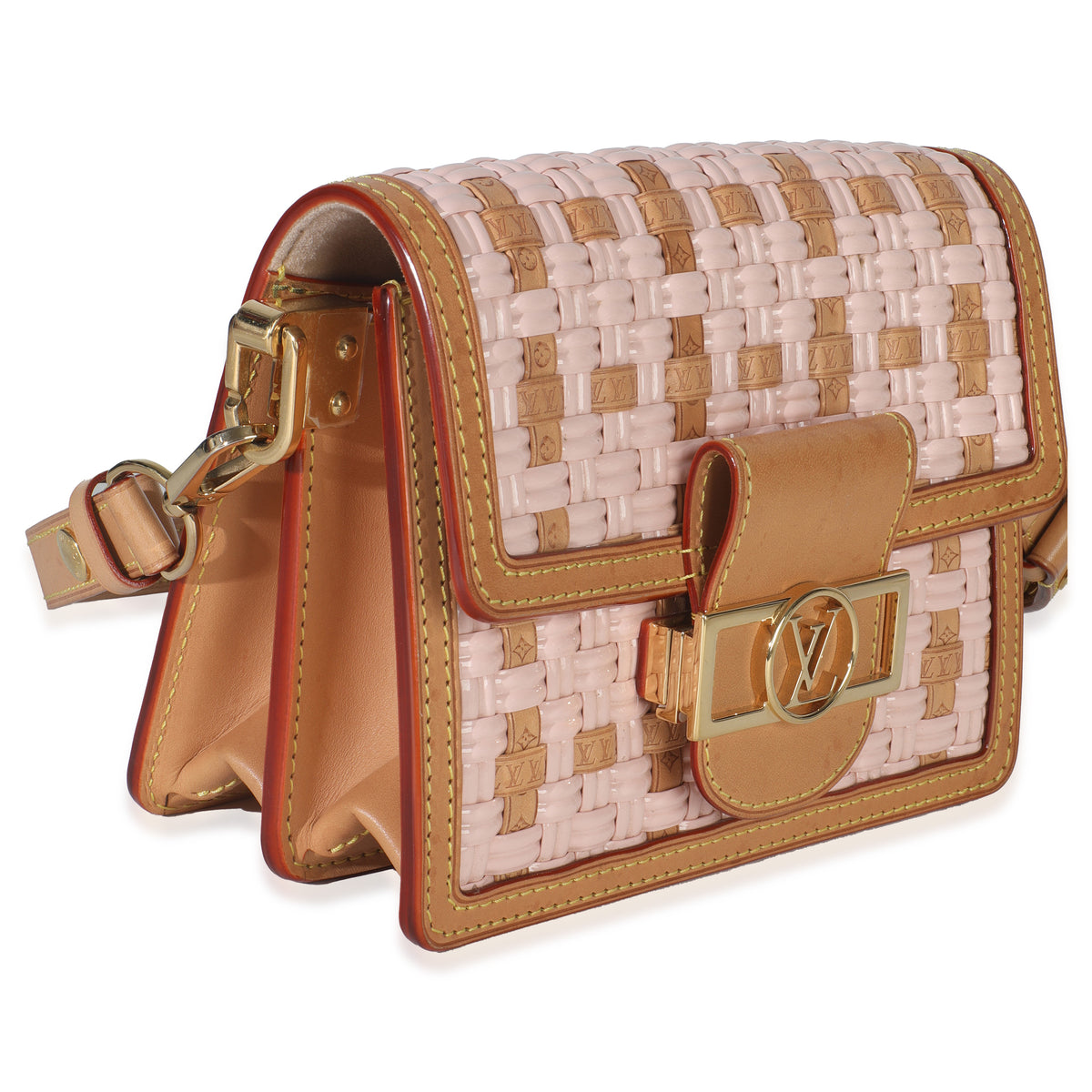 Louis Vuitton Pink Brown Leather Woven Dauphine PM Handbag pv