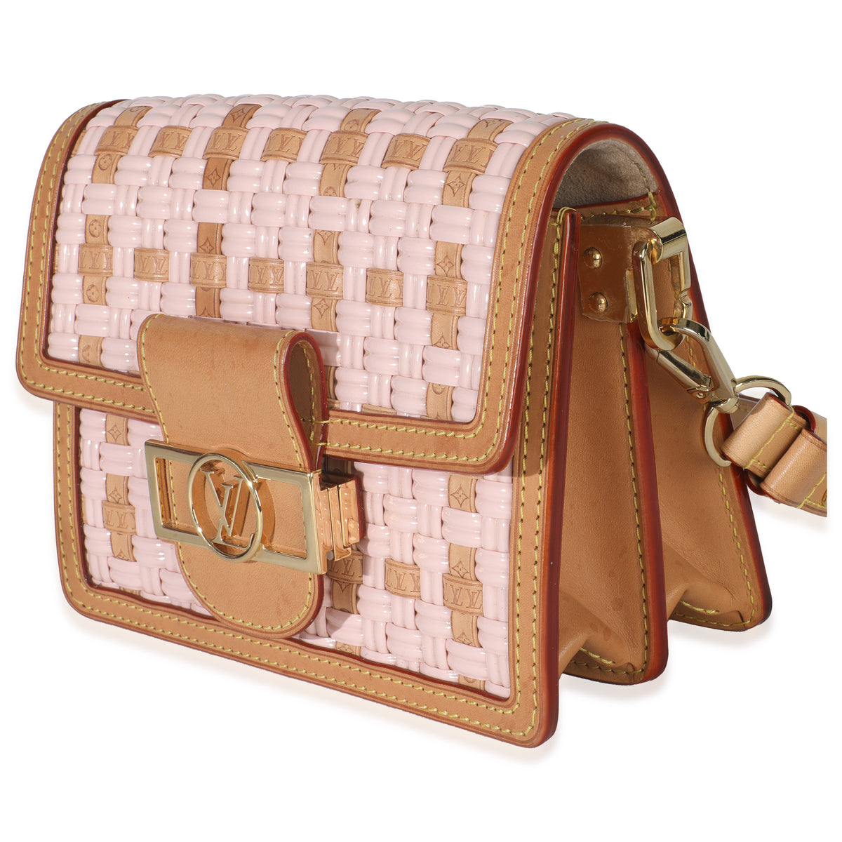 Louis Vuitton Pink Brown Leather Woven Dauphine PM Handbag sv