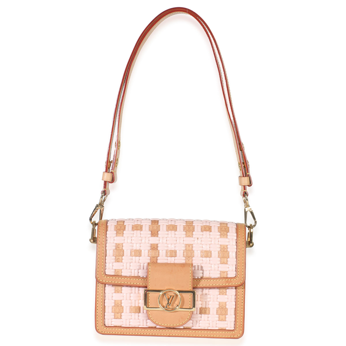 Pink Brown Leather Woven Dauphine PM