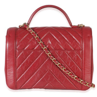 Chanel Red Chevron Calfskin Top Handle Flap Bag Handbag bv