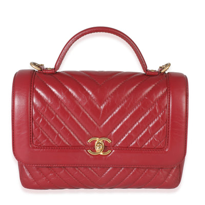 Chanel Red Chevron Calfskin Top Handle Flap Bag Handbag fv