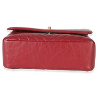 Chanel Red Chevron Calfskin Top Handle Flap Bag Handbag stamp