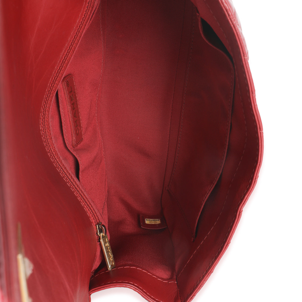 Red Chevron Calfskin Top Handle Flap Bag