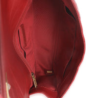 Red Chevron Calfskin Top Handle Flap Bag