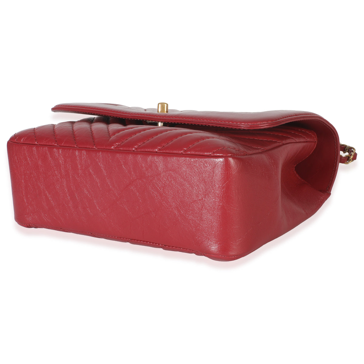 Red Chevron Calfskin Top Handle Flap Bag