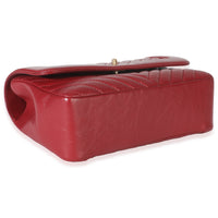 Red Chevron Calfskin Top Handle Flap Bag