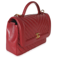 Red Chevron Calfskin Top Handle Flap Bag