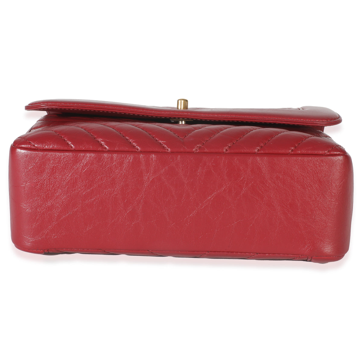Red Chevron Calfskin Top Handle Flap Bag