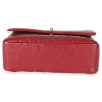 Red Chevron Calfskin Top Handle Flap Bag