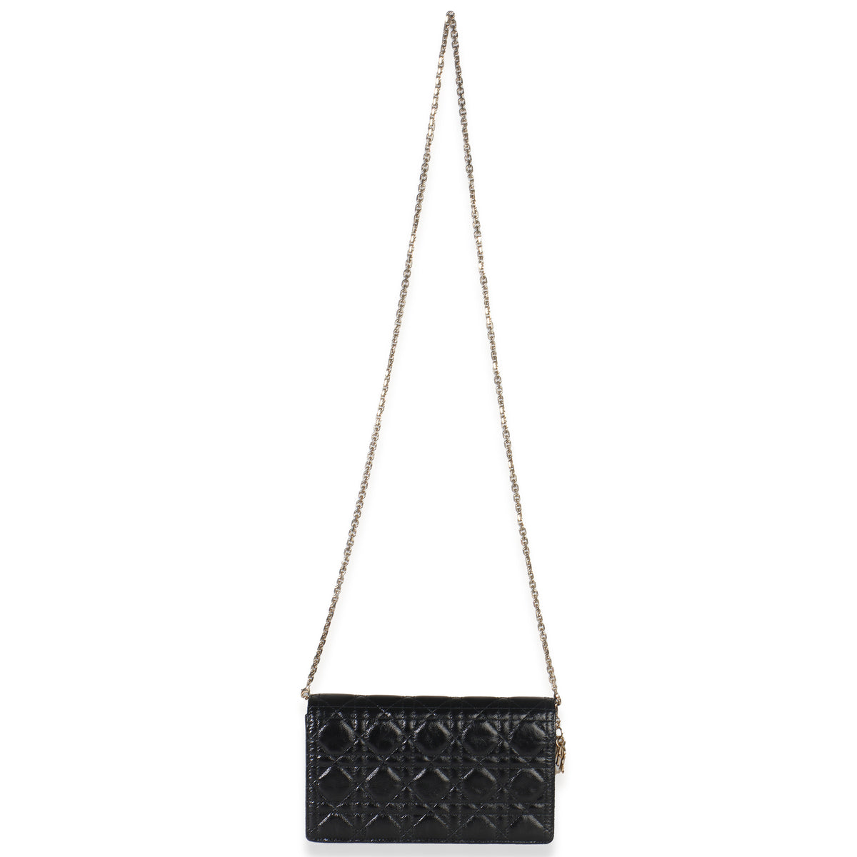Black Distressed Calfskin Cannage Lady Dior Pouch