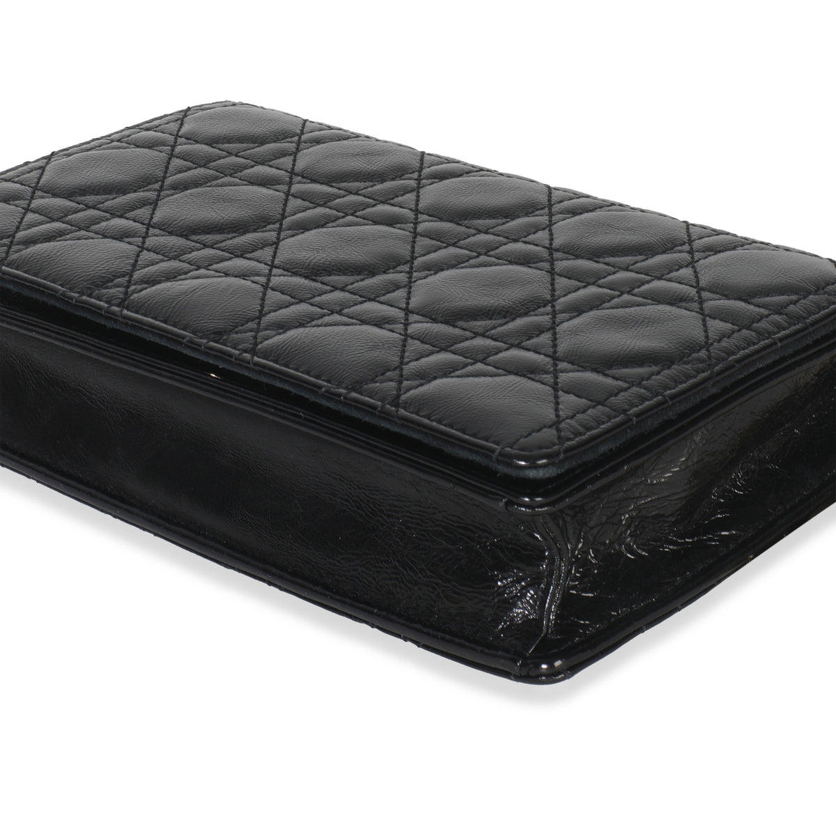 Black Distressed Calfskin Cannage Lady Dior Pouch