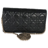 Black Distressed Calfskin Cannage Lady Dior Pouch