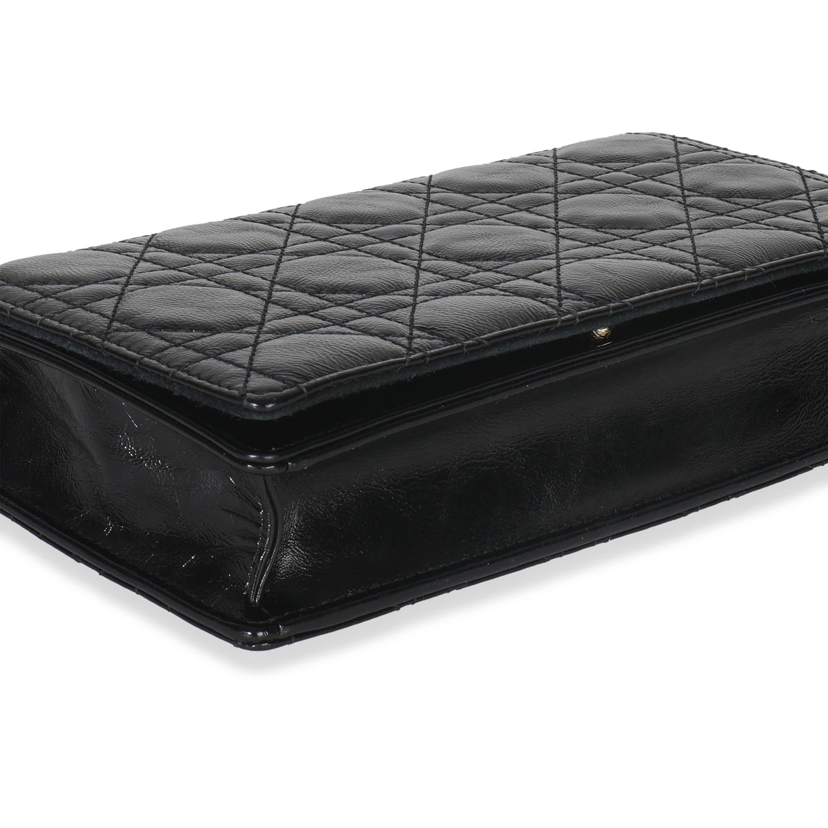 Black Distressed Calfskin Cannage Lady Dior Pouch