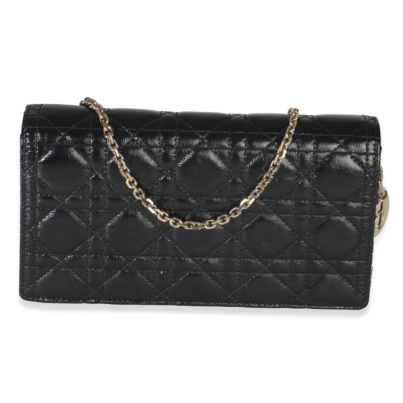 Black Distressed Calfskin Cannage Lady Dior Pouch