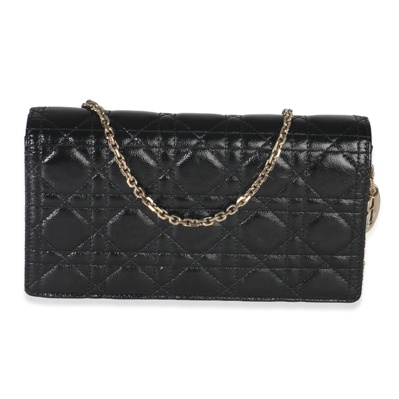 Black Distressed Calfskin Cannage Lady Dior Pouch