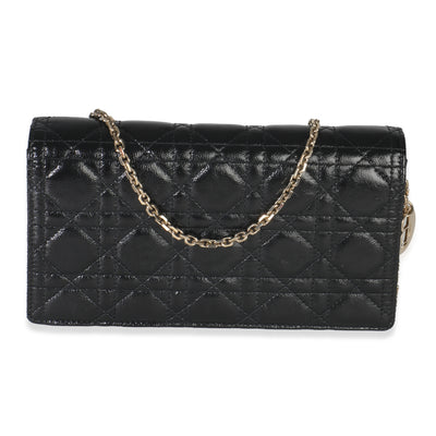 Black Distressed Calfskin Cannage Lady Dior Pouch