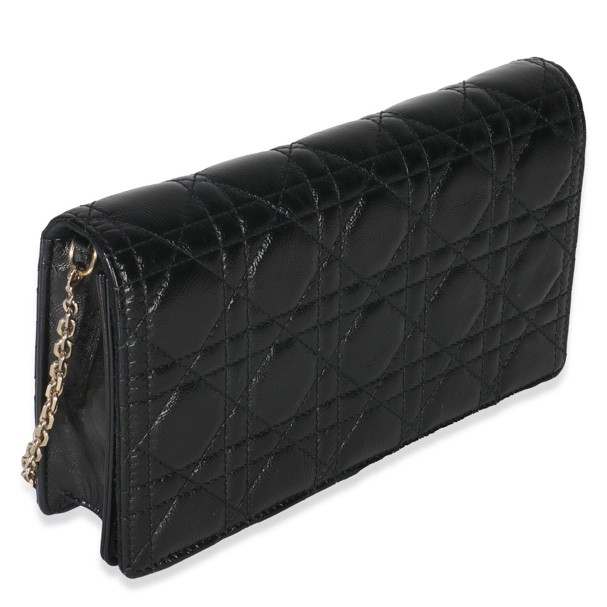 Black Distressed Calfskin Cannage Lady Dior Pouch