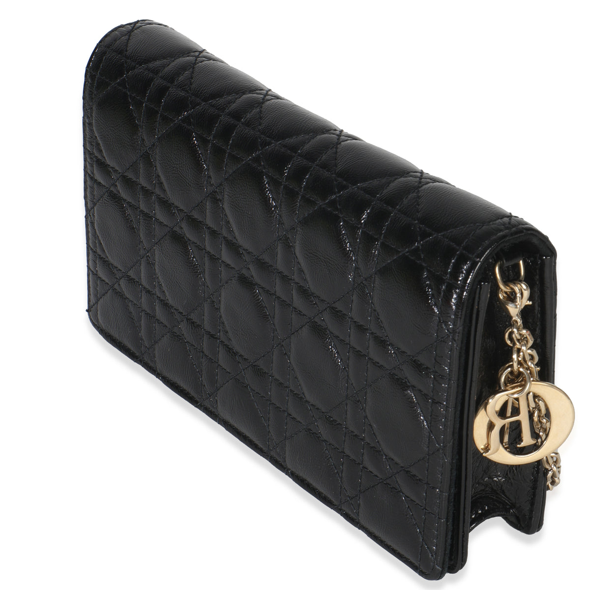 Black Distressed Calfskin Cannage Lady Dior Pouch