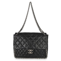 Black Quilted Washed Lambskin Chain Around Maxi Flap Bag