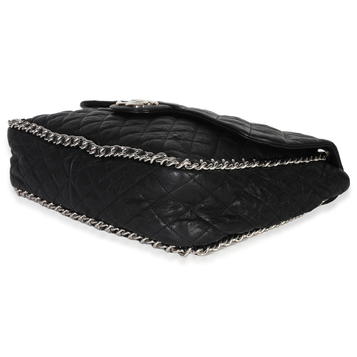Black Quilted Washed Lambskin Chain Around Maxi Flap Bag