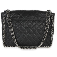 Black Quilted Washed Lambskin Chain Around Maxi Flap Bag