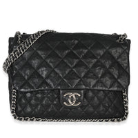Black Quilted Washed Lambskin Chain Around Maxi Flap Bag