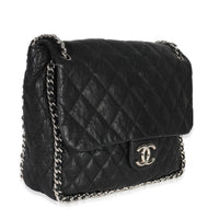 Black Quilted Washed Lambskin Chain Around Maxi Flap Bag