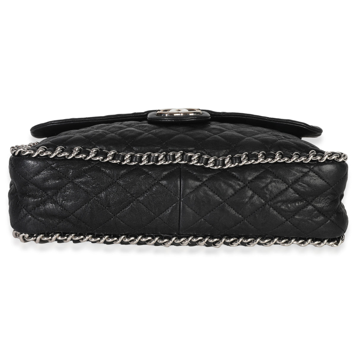 Black Quilted Washed Lambskin Chain Around Maxi Flap Bag