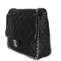 Black Quilted Washed Lambskin Chain Around Maxi Flap Bag