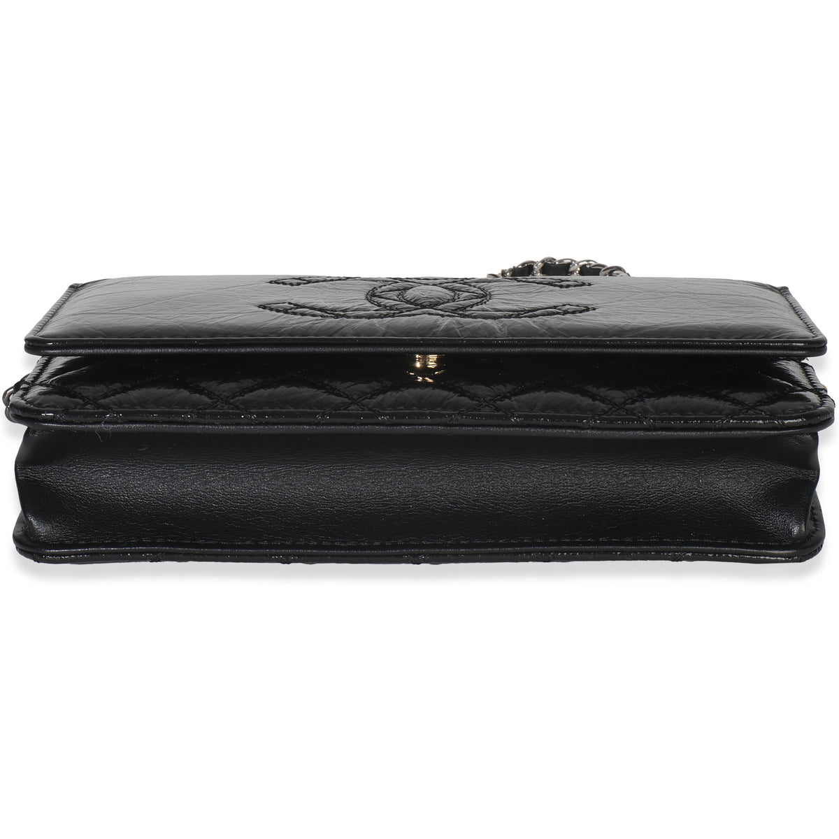Black Shiny Aged Calfskin Timeless CC Wallet On Chain