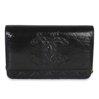 Black Shiny Aged Calfskin Timeless CC Wallet On Chain