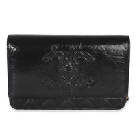 Black Shiny Aged Calfskin Timeless CC Wallet On Chain