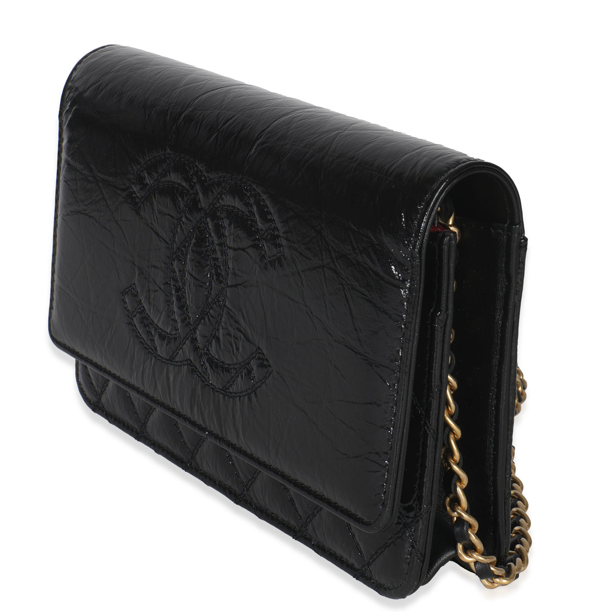 Black Shiny Aged Calfskin Timeless CC Wallet On Chain
