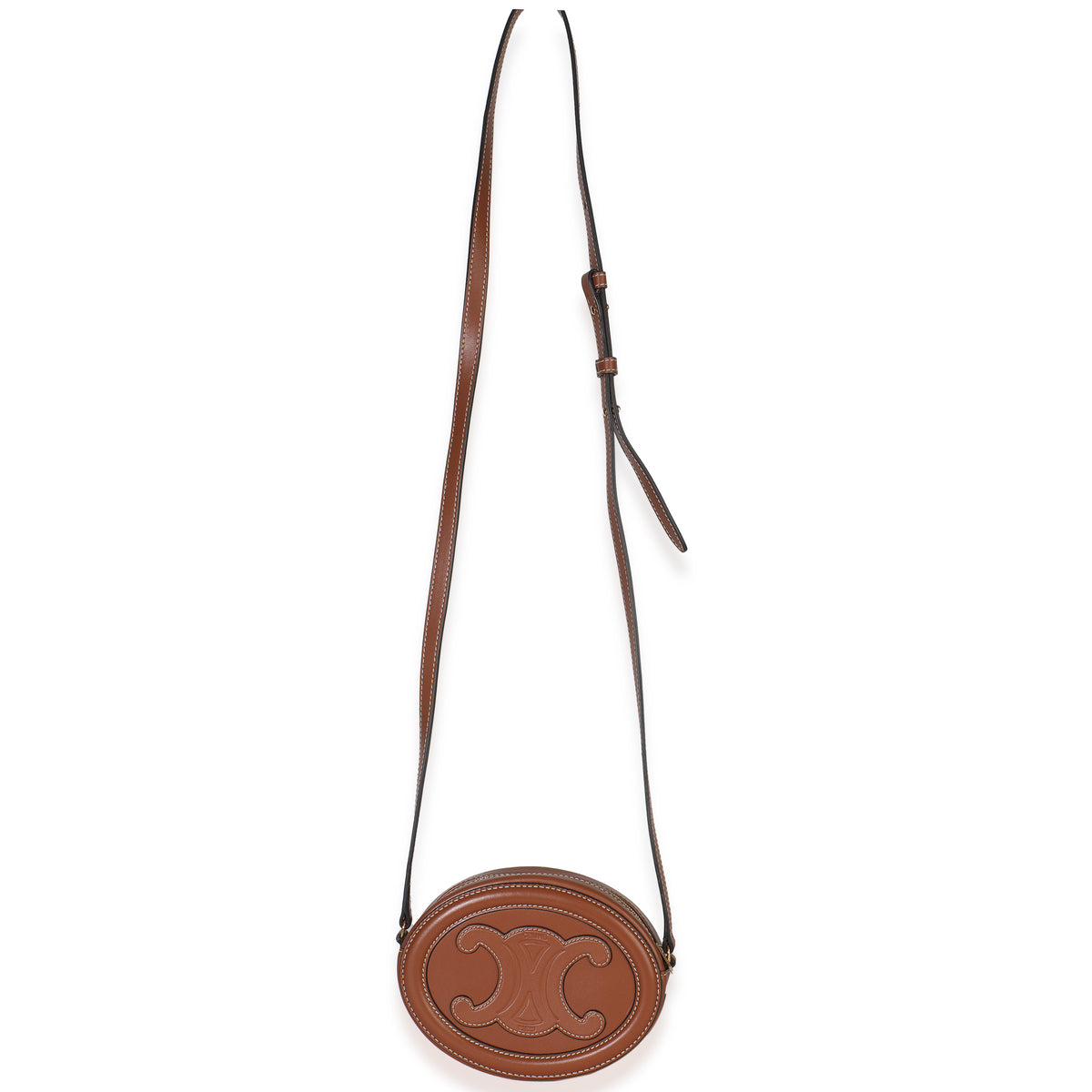 Tan Smooth Calfskin Mini Oval Triomphe Crossbody