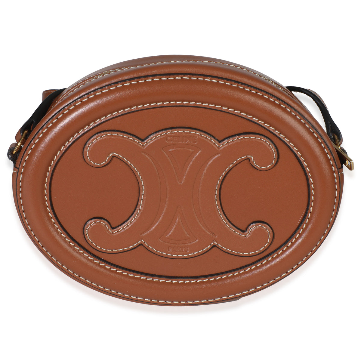 Tan Smooth Calfskin Mini Oval Triomphe Crossbody