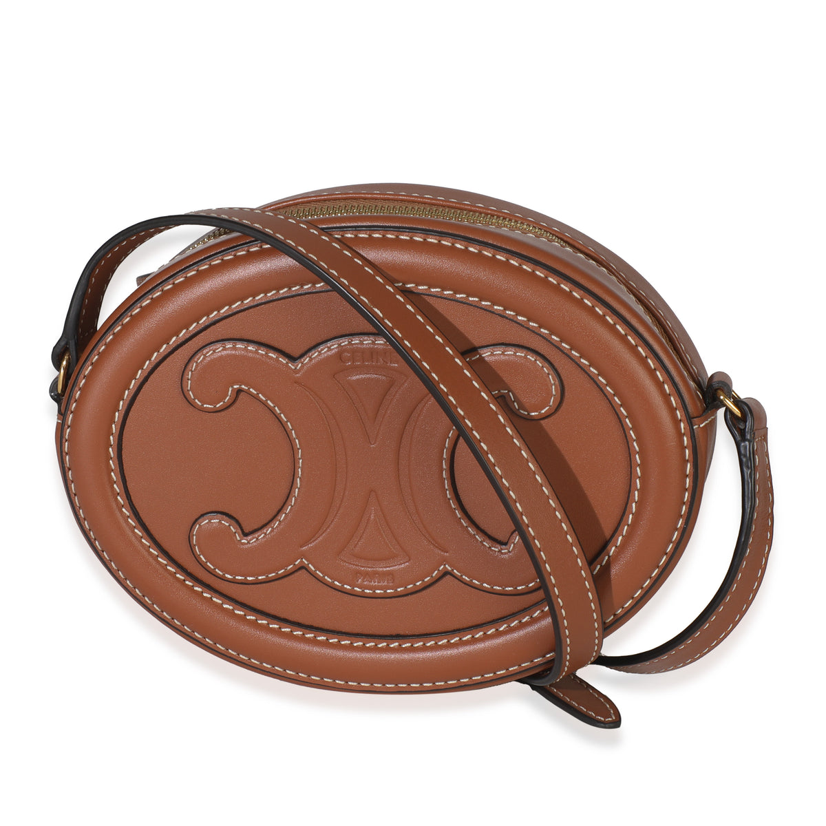Tan Smooth Calfskin Mini Oval Triomphe Crossbody