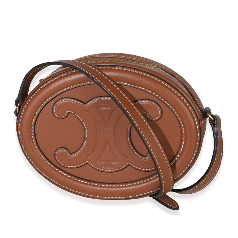 Tan Smooth Calfskin Mini Oval Triomphe Crossbody
