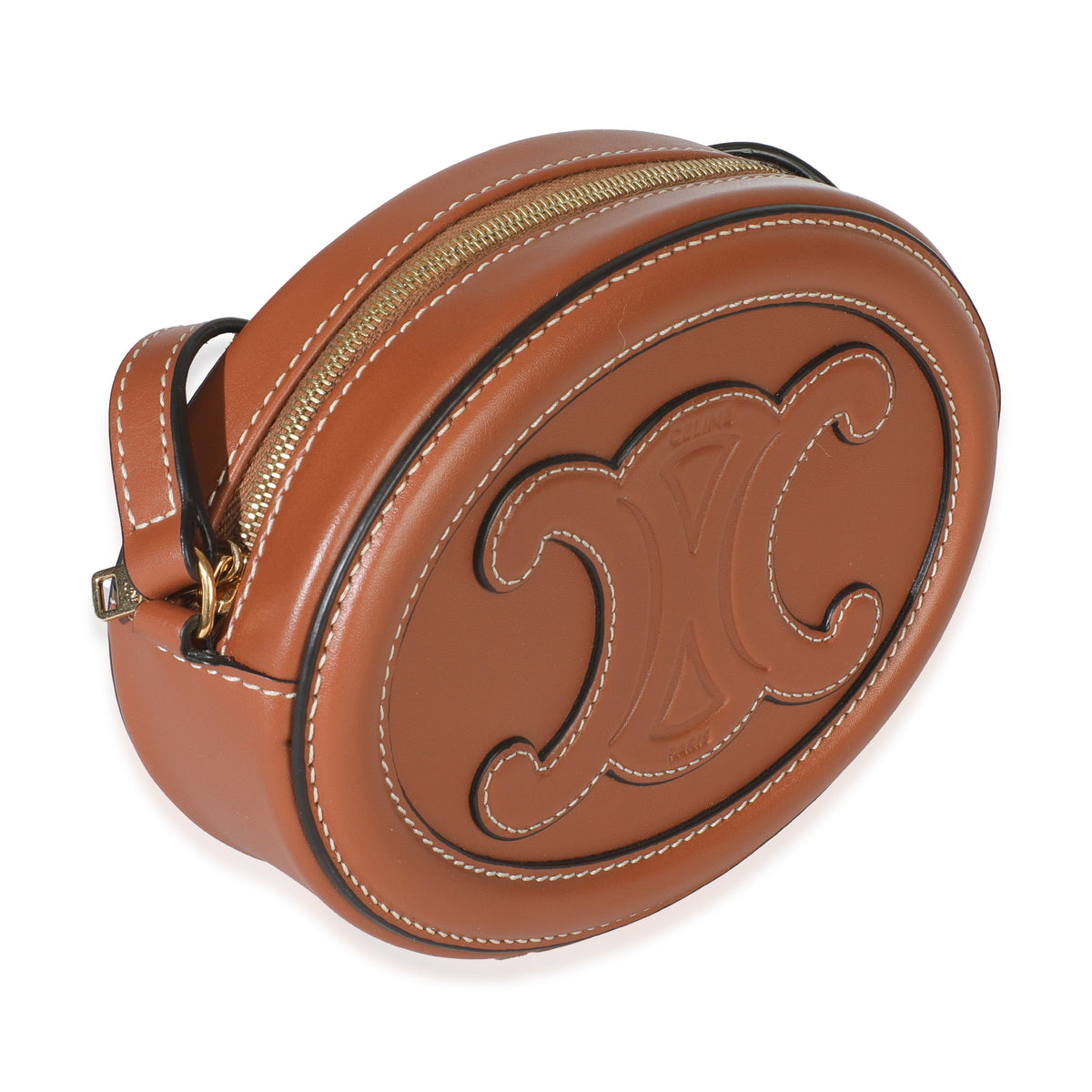 Tan Smooth Calfskin Mini Oval Triomphe Crossbody