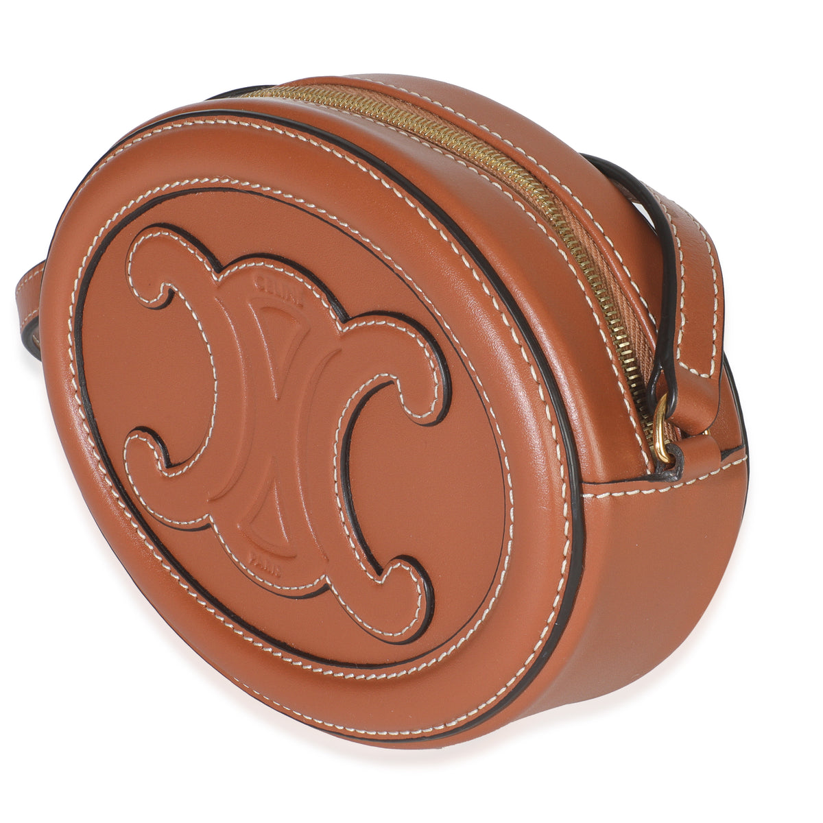 Tan Smooth Calfskin Mini Oval Triomphe Crossbody