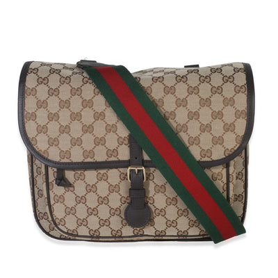 Beige GG Canvas Flap Messenger Bag