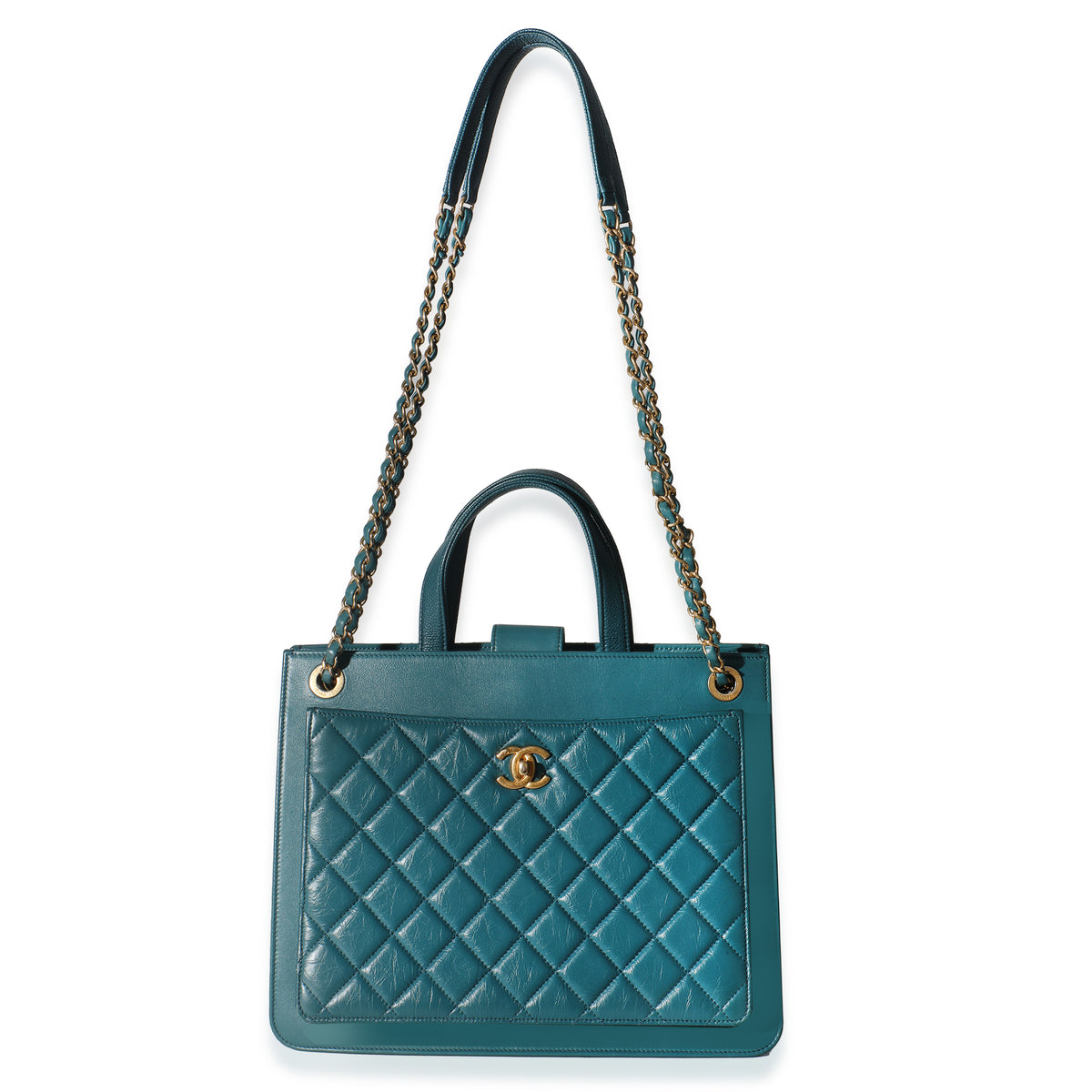 Teal Quilted Calfskin Large Business Affinity Shopping Bag