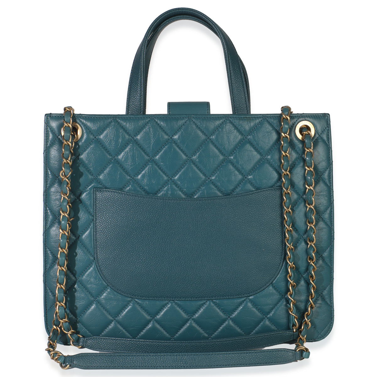 Teal Quilted Calfskin Large Business Affinity Shopping Bag