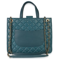 Teal Quilted Calfskin Large Business Affinity Shopping Bag