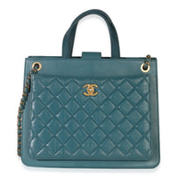 Teal Quilted Calfskin Large Business Affinity Shopping Bag