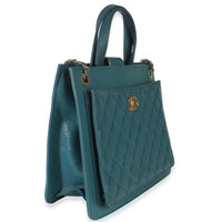 Teal Quilted Calfskin Large Business Affinity Shopping Bag