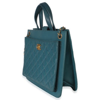 Teal Quilted Calfskin Large Business Affinity Shopping Bag