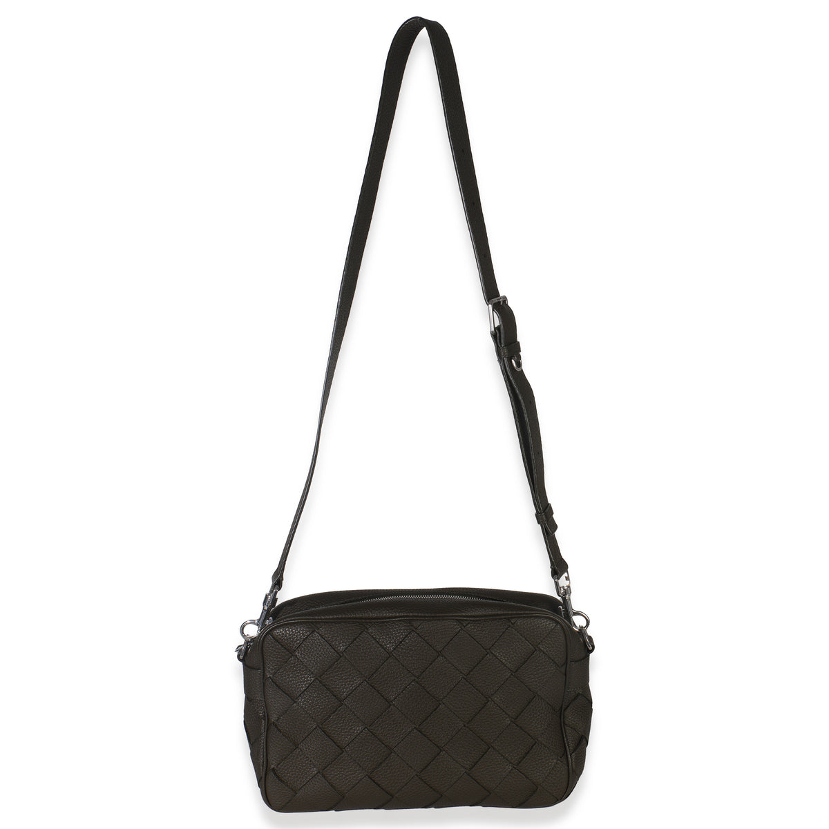 Kaki Grained Leather Medium Intrecciato Camera Bag