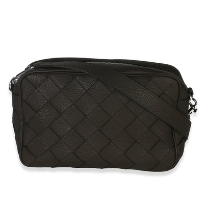 Kaki Grained Leather Medium Intrecciato Camera Bag